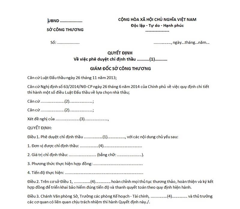 Cách viết mẫu quyết định chỉ định thầu