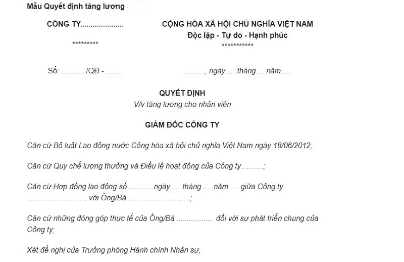 Cách viết mẫu quyết định điều chỉnh tiền lương