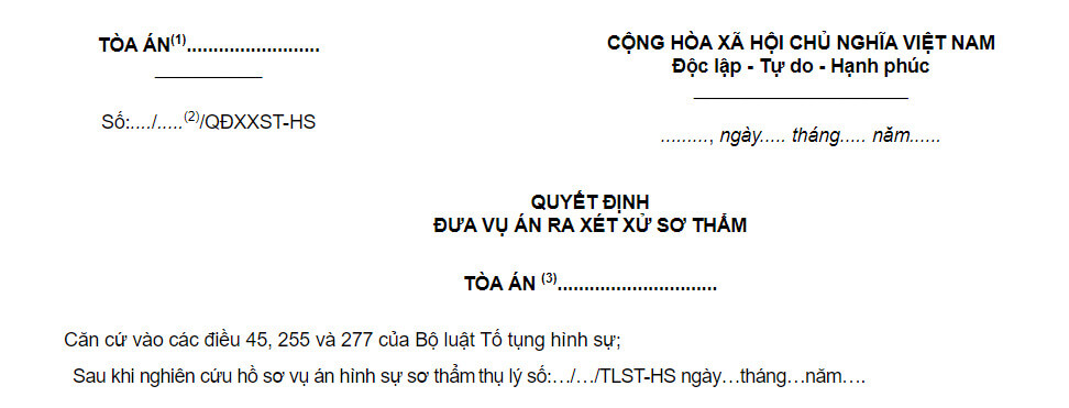 Các thông tin trong phần mở đầu quyết định xét xử