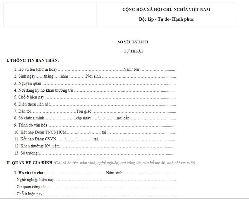 Hướng dẫn tạo mẫu sơ yếu lý lịch dịch sang tiếng Anh