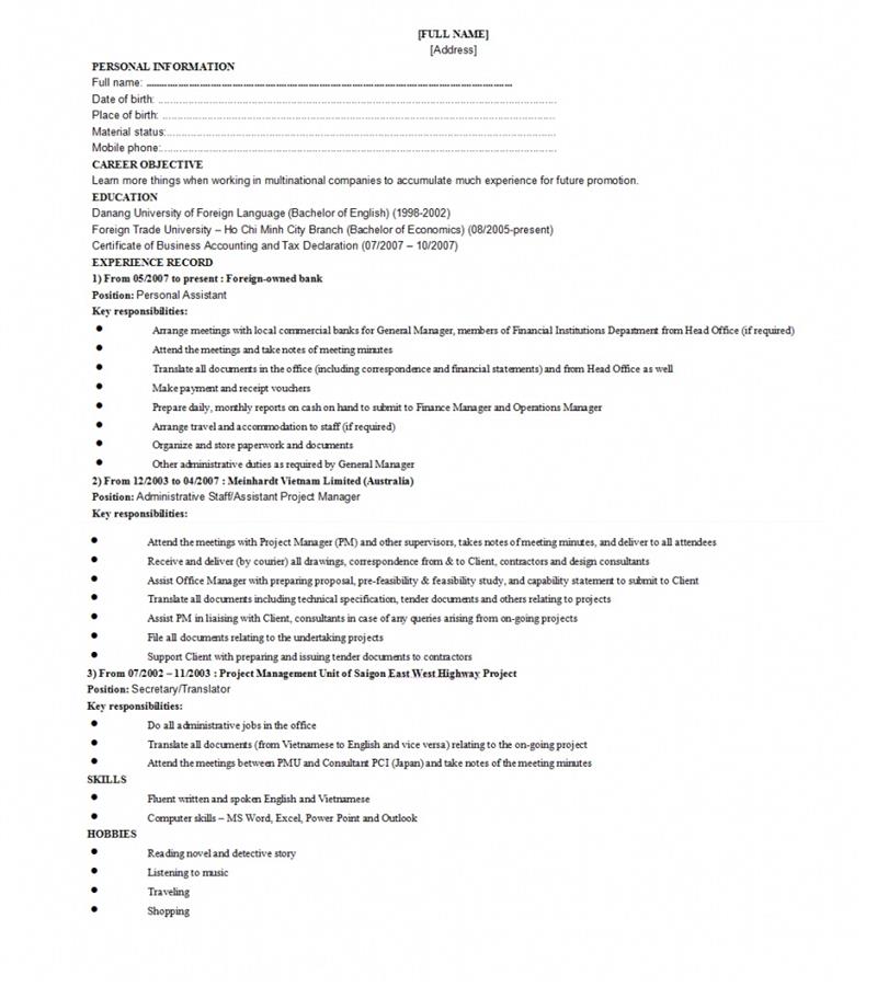 Tạo mẫu sơ yếu lý lịch bằng tiếng Anh ở đâu?