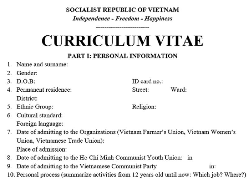 Mẫu sơ yếu lý lịch dịch sang tiếng Anh để làm gì?