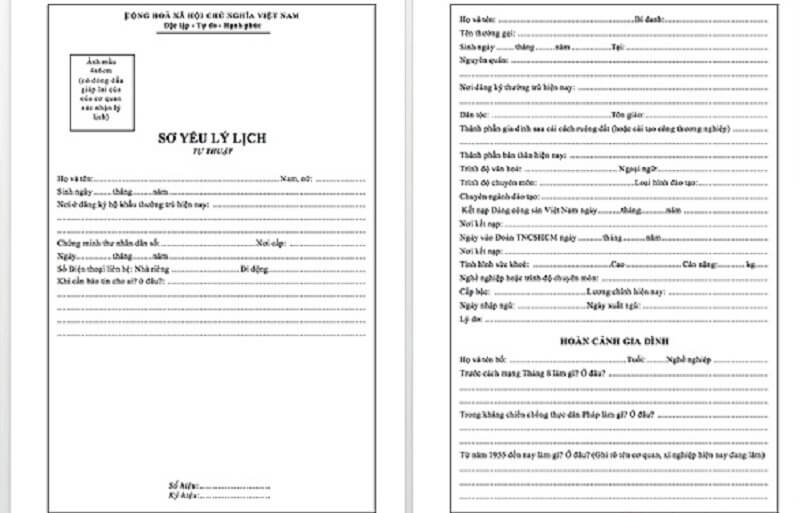Mẫu sơ yếu lý lịch in 2 mặt