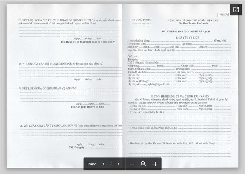 Ghi nội dung Sơ yếu lý lịch sĩ quan dự bị