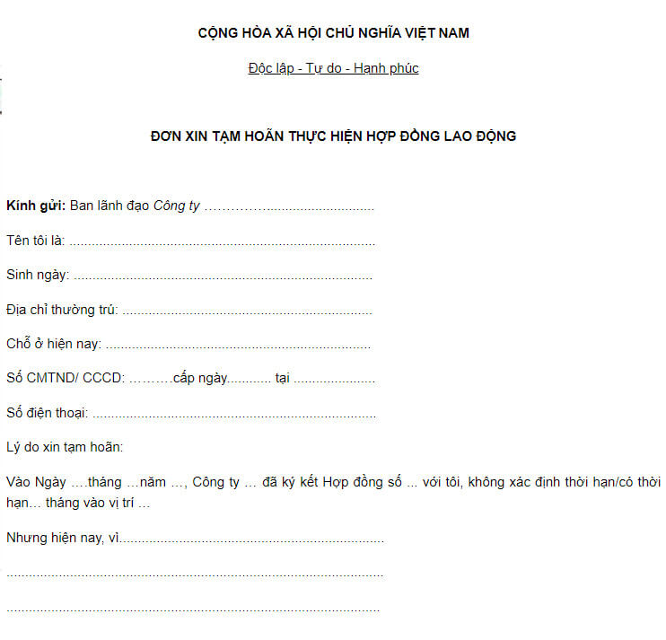 Nội dung trong thỏa thuận tạm hoãn hợp đồng