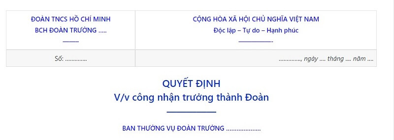 Cách viết quyết định việc công nhận trưởng thành đoàn