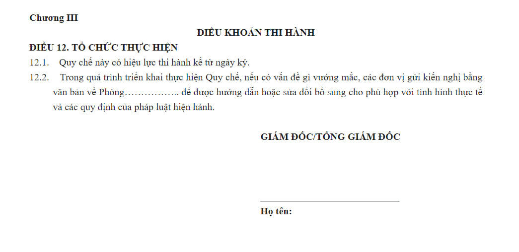 Thông tin về giá trị hiệu lực và chữ ký