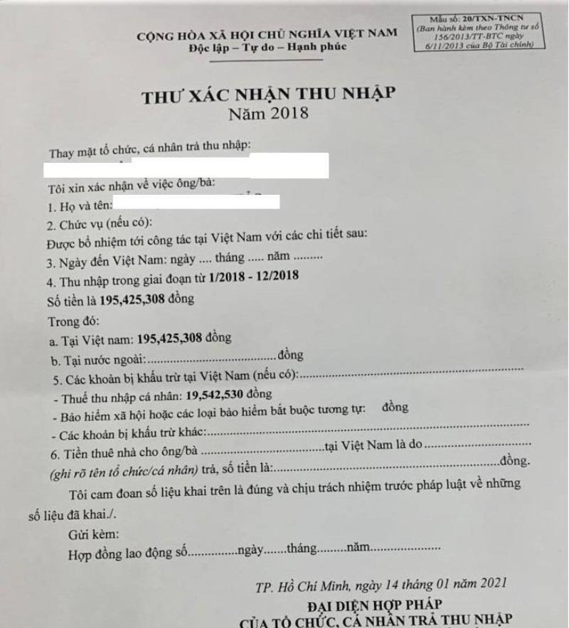 Các nội dung quan trọng cần có trong giấy xác nhận thu nhập