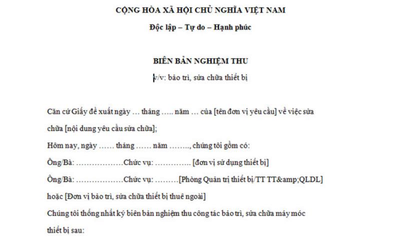 Những thông tin cần có trong biên bản sửa chữa thiết bị