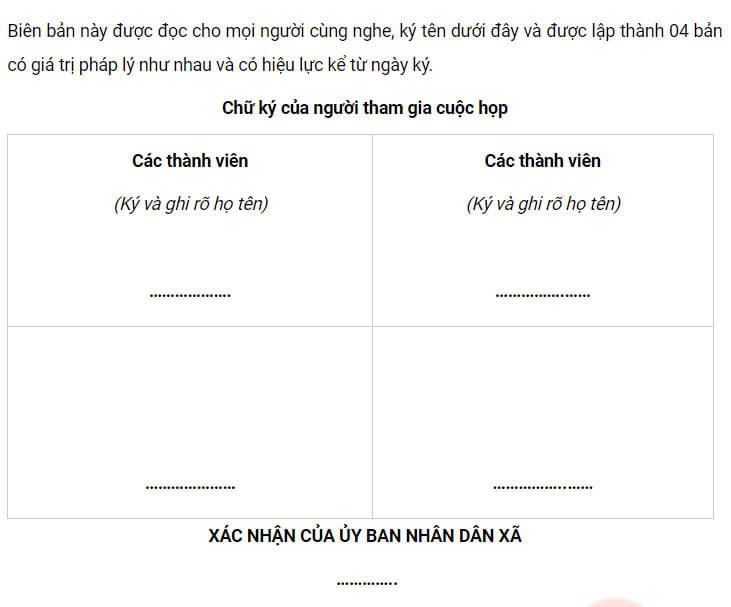 Có chữ ký của các thành viên trong gia đình