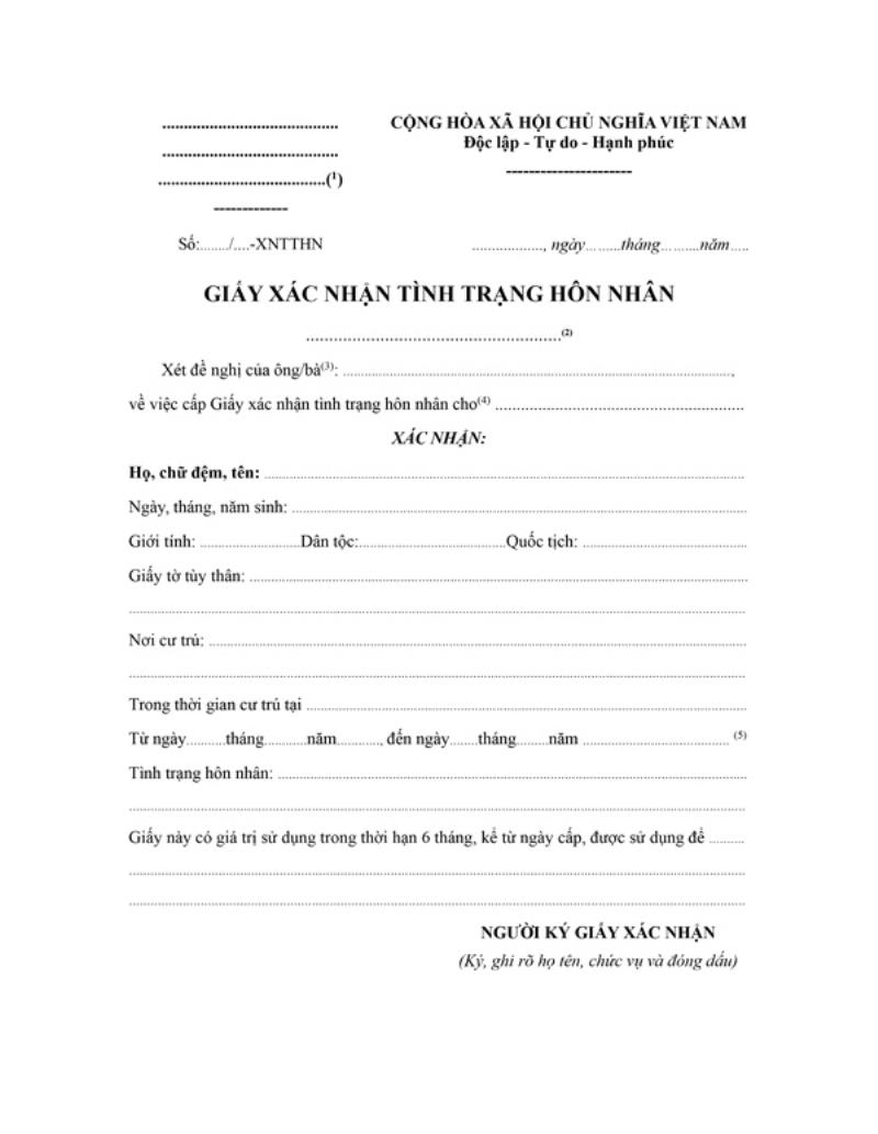 Nội dung chính của giấy xác nhận tình trạng hôn nhân