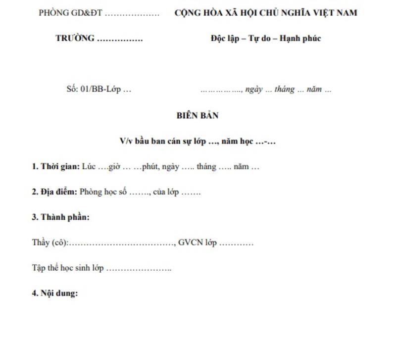 Biên bản bầu ban cán sự lớp và nội dung chủ yếu