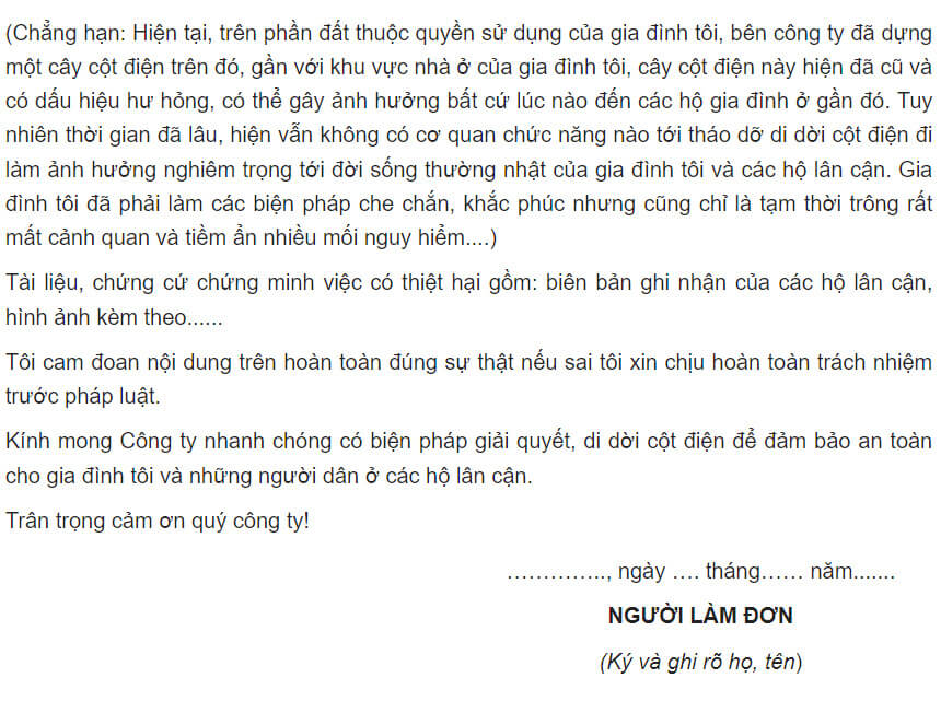 Nội dung chính có trong đơn