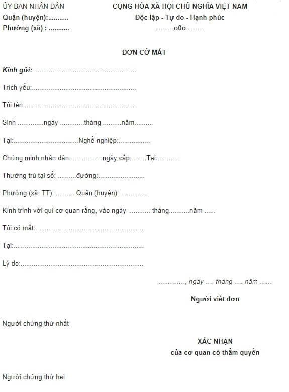 Tham khảo mẫu đơn cớ giấy tờ