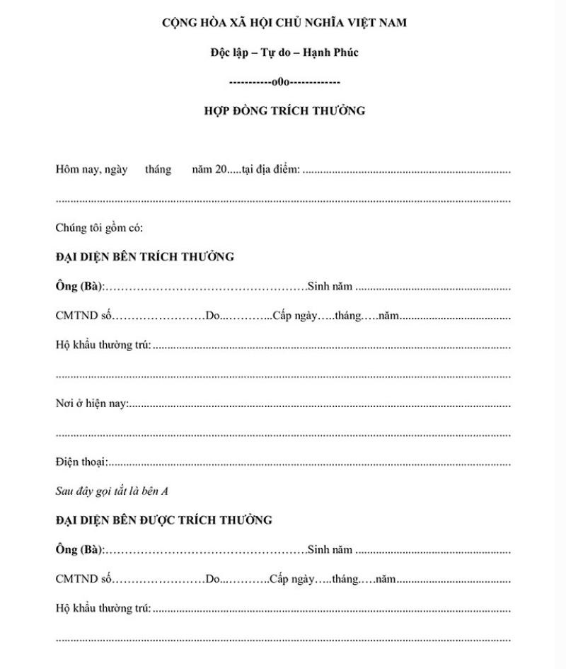 Phần chính hợp đồng trích thưởng môi giới