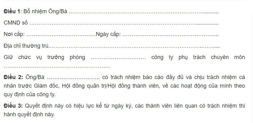 Nội dung các điều khoản được ghi theo thứ tự