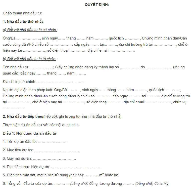 Nội dung các quyết định được ghi cụ thể