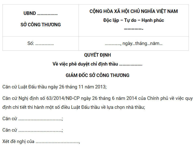 Nội dung phần mở đầu của quyết định phê duyệt
