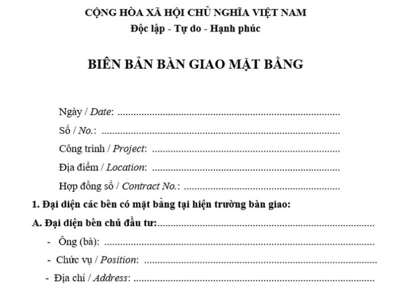 Mở đầu biên bản bàn giao mặt bằng nhà xưởng