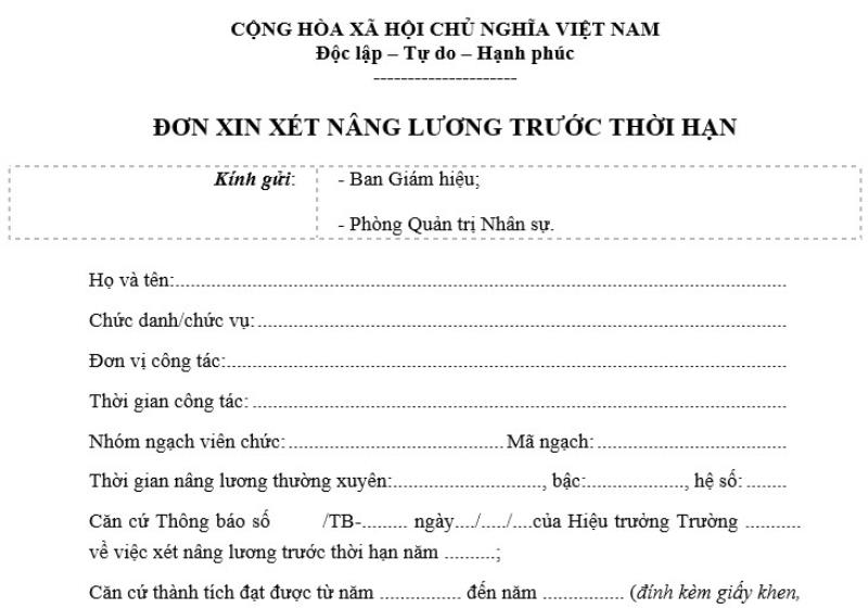 Mở đầu lá đơn xin nâng lương trước thời hạn có nội dung gì