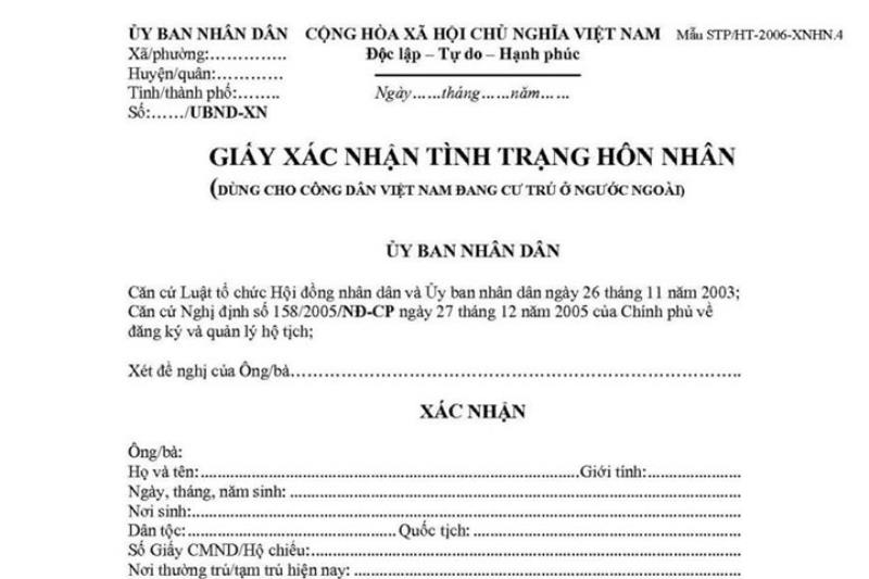 Nội dung phần đầu giấy xác nhận tình trạng hôn nhân