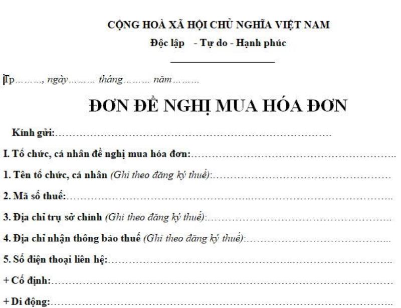 Nội dung phần mở đầu mẫu đề nghị mua hoá đơn