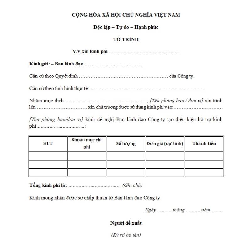 Nội dung phần kết đơn xin hỗ trợ kinh phí