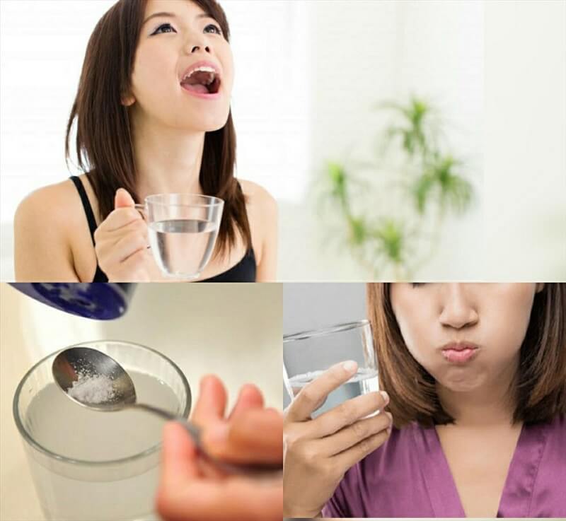Súc miệng bằng nước muối sinh lí