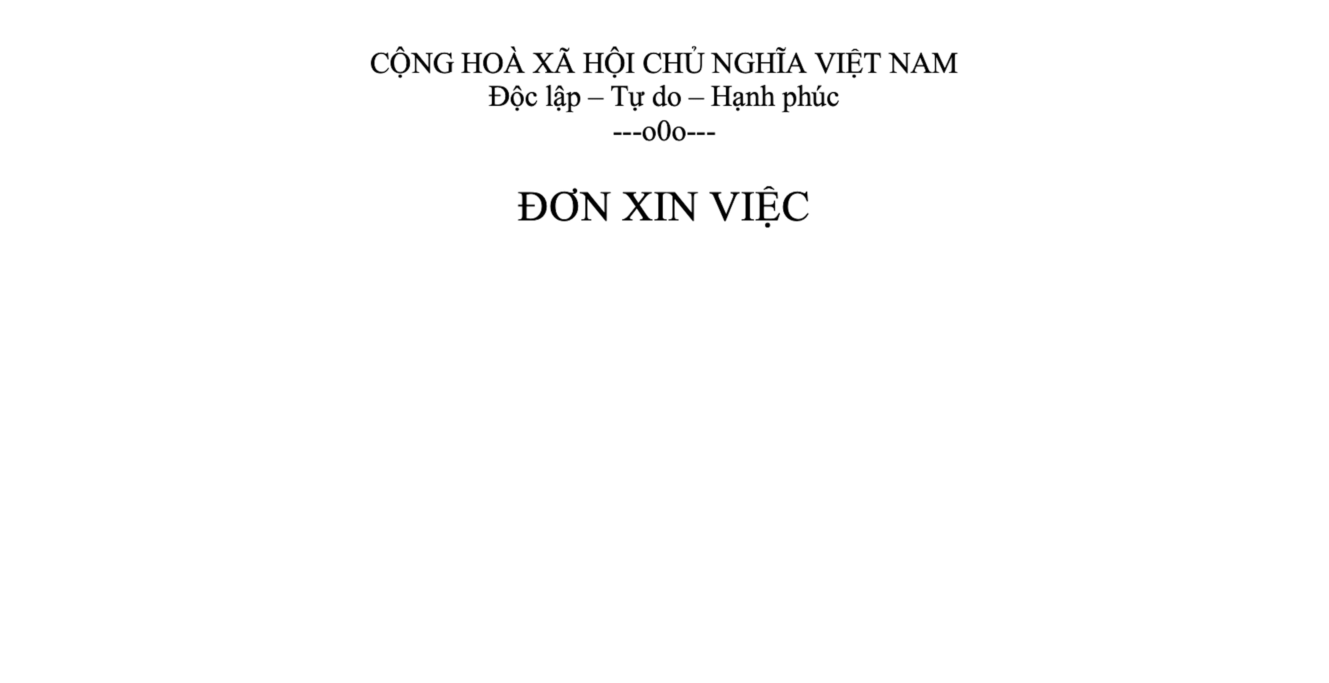 Phần đầu hướng dẫn chi tiết viết đơn xin việc nhân viên văn phòng