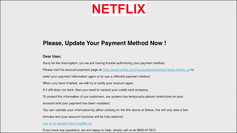 Phishing email thông báo quá hạn thanh toán