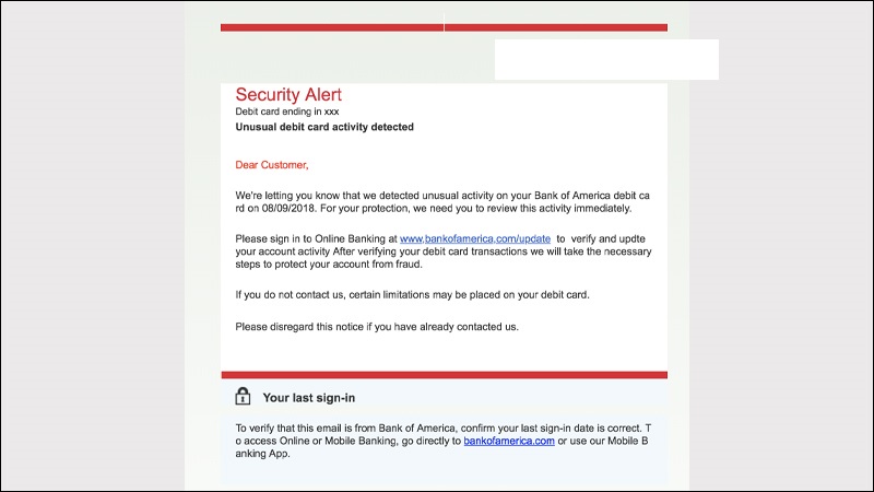 Phishing email giả mạo thông báo việc rút tiền