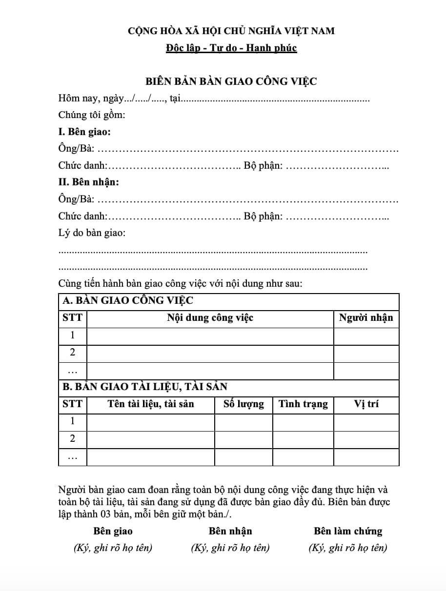 Quy trình xin nghỉ việc bàn giao công việc