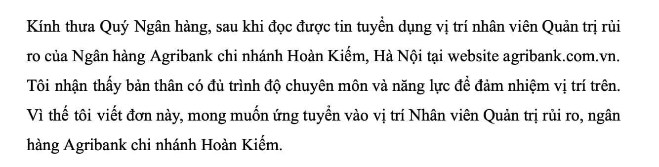 Hướng dẫn viết nội dung chính trong đơn xin việc Agribank