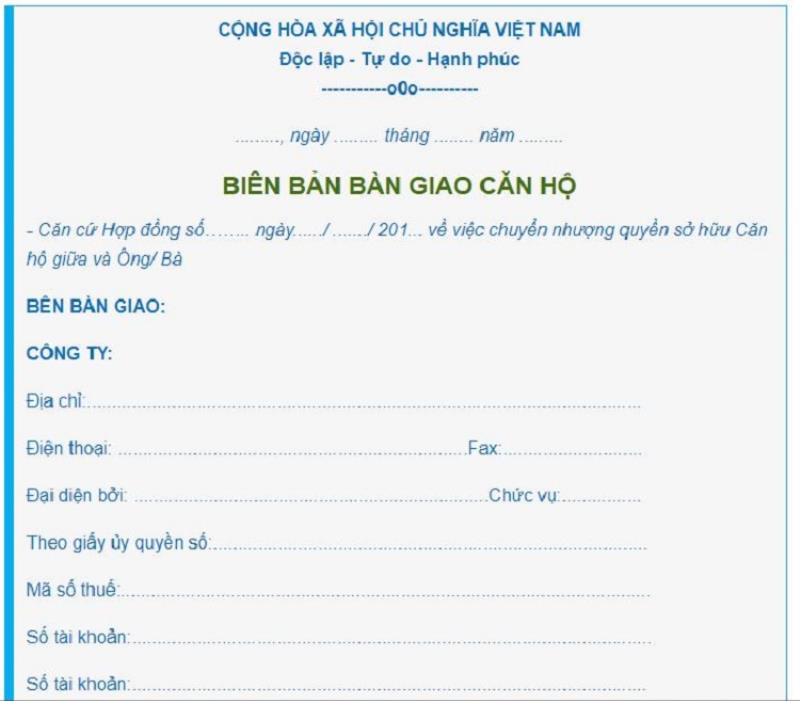 Thông tin bên bàn giao căn hộ