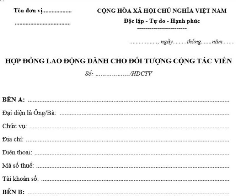 Thông tin các bên tham gia hợp đồng cộng tác viên