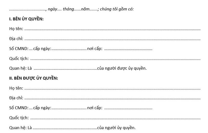 Các bên tham gia trong giấy ủy quyền trích lục khai sinh