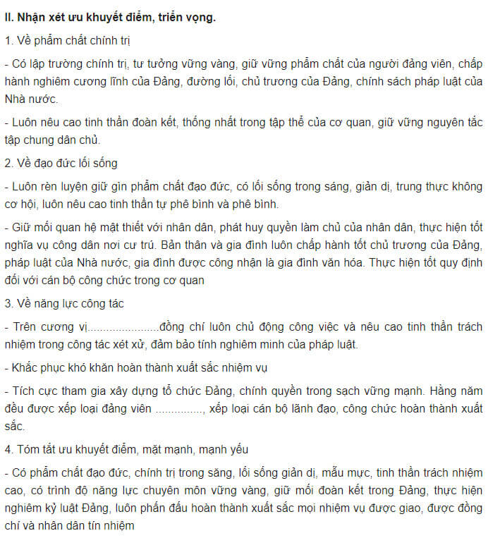 Trình bày chi tiết các nội dung chính trong nhận xét