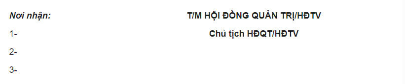 Chữ ký và nơi nhận quyết định bổ nhiệm