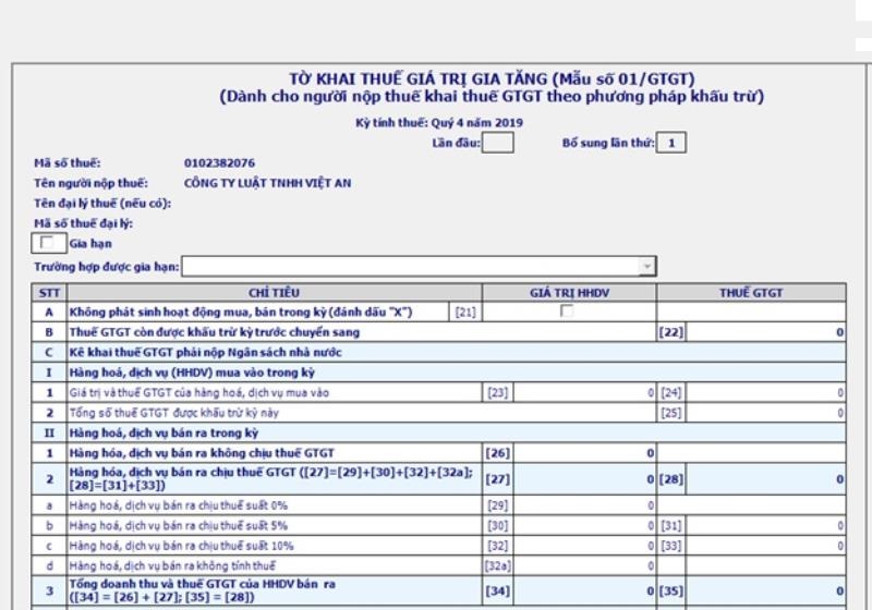 Lập tờ khai thuế giá trị gia tăng