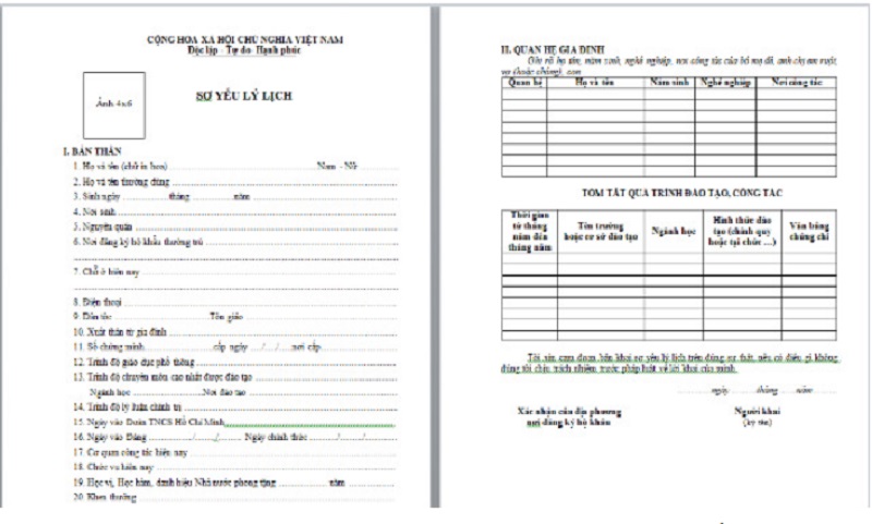 Trình độ học vấn trong sơ yếu lịch lý lịch