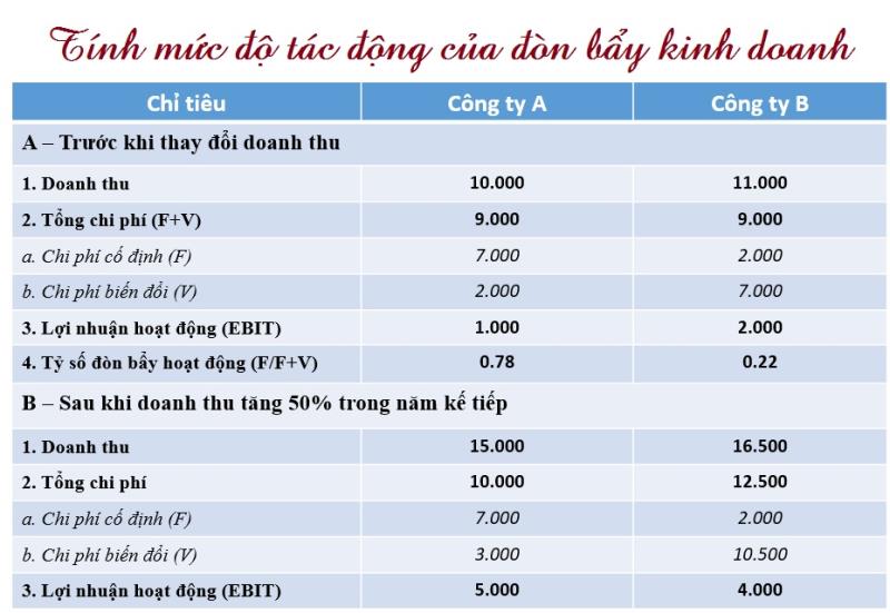 Ví dụ minh họa về cách tính toán đòn bẩy kinh doanh