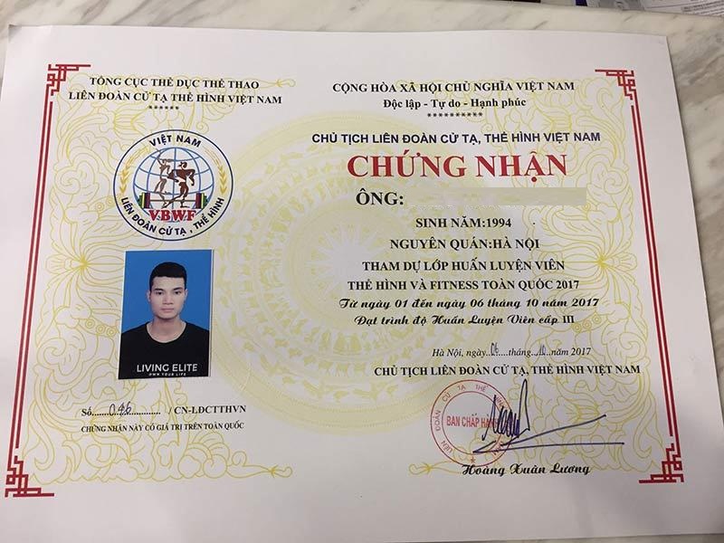 Bằng huấn luyện viên thể hình cấp quốc tế 