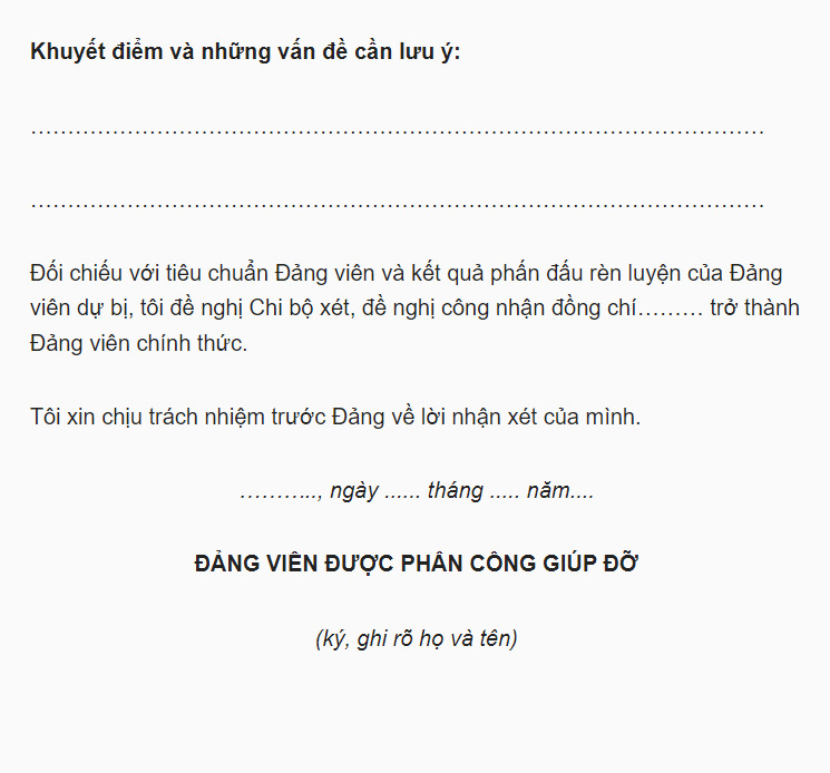 Nội dung trong phần cuối của Bản nhận xét