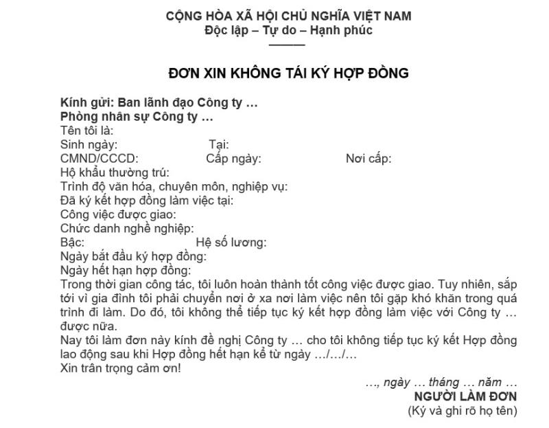 Cách viết đơn xin không tái ký hợp đồng chi tiết