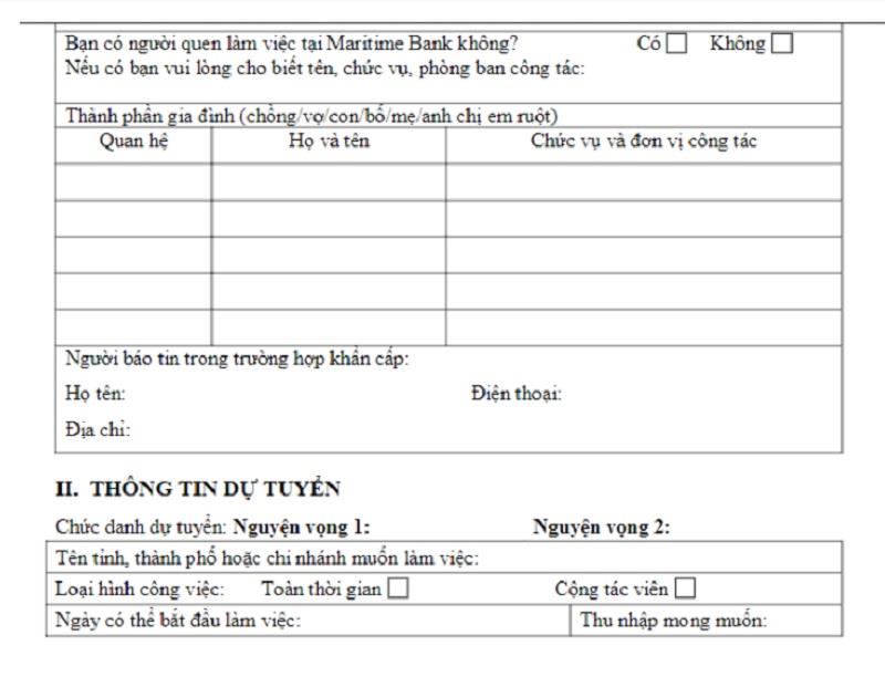 Trình bày phần cuối cùng trong đơn xin việc MSB