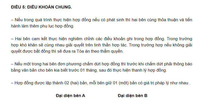 Chữ ký xác nhận của hai bên tham gia hợp đồng