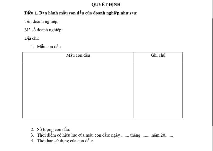 Ghi nội dung theo điều khoản mà doanh nghiệp muốn đề cập