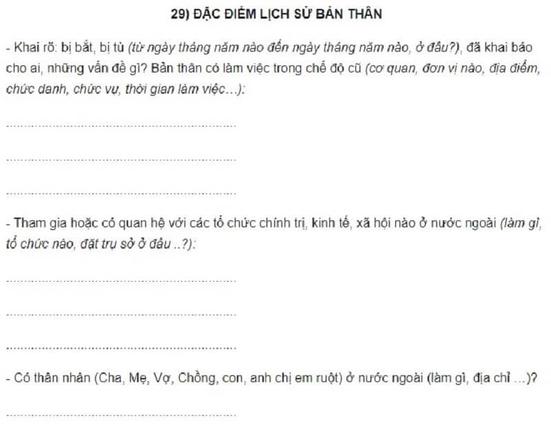 Lịch sử bản thân trong mẫu 2a-BNV/2007