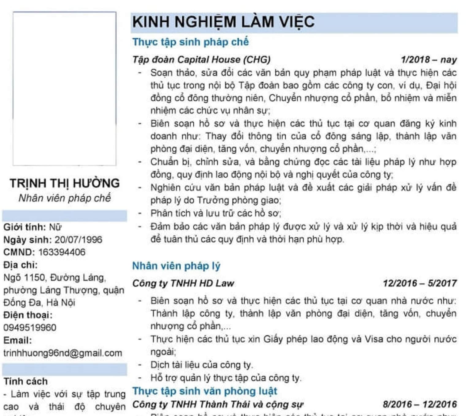 Các nội dung chính của CV xin việc
