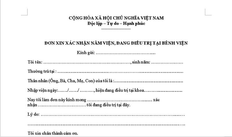 Giấy chứng nhận nằm viện được soạn theo quy chuẩn văn bản hành chính